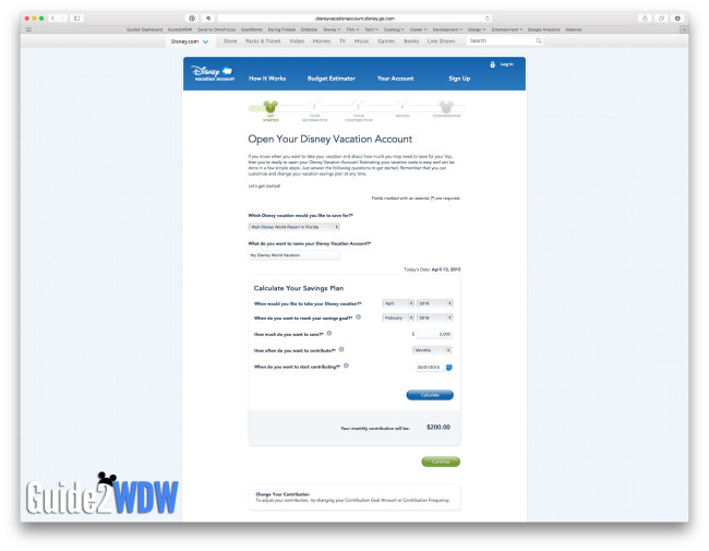 Disney Vacation Account - Setting up a budget
