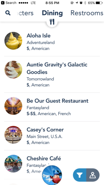 My Disney Experience App Dining