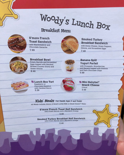 Woody's Lunch Box Menu - Toy Story Land - Disney's Hollywood Studios - Walt Disney World