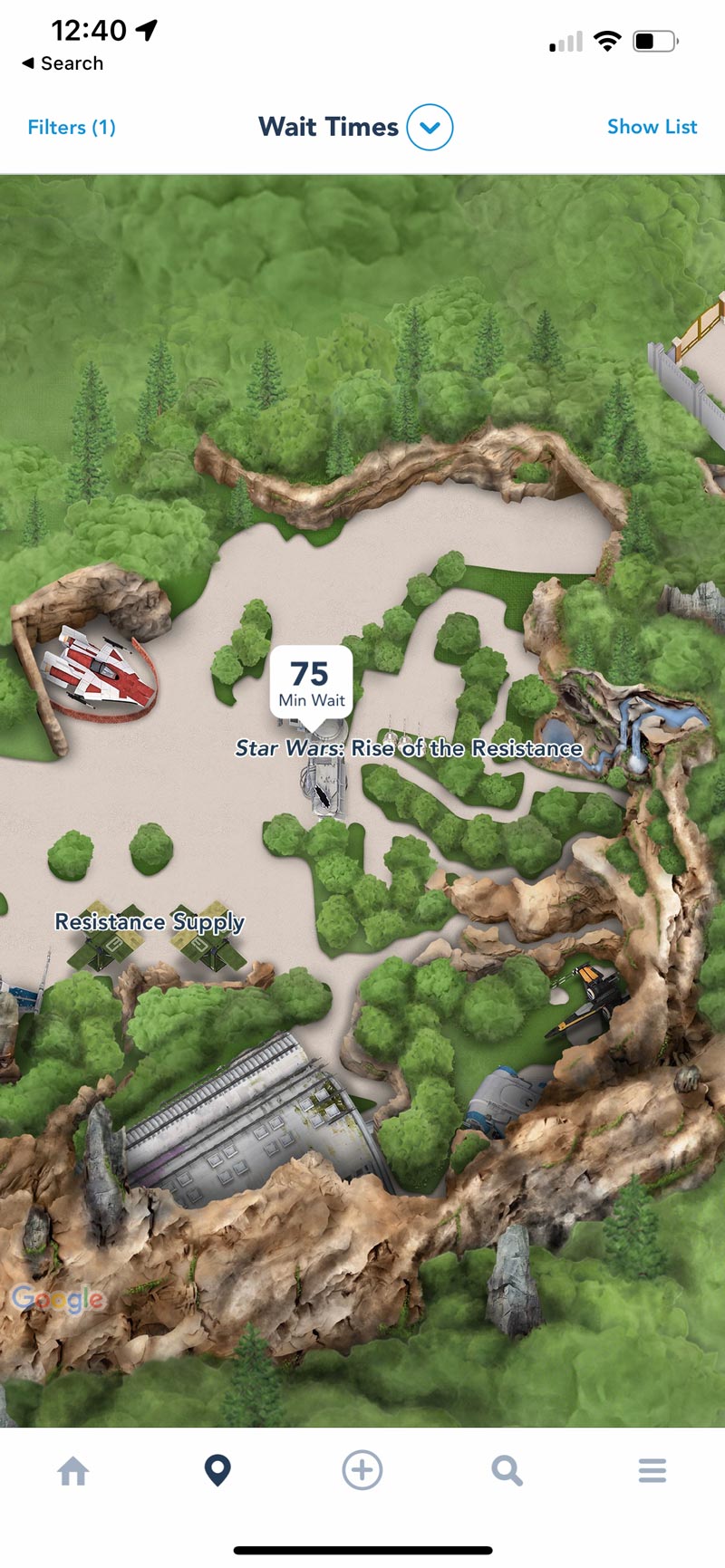 Rise of the Resistance - Wait Time - Disney World App