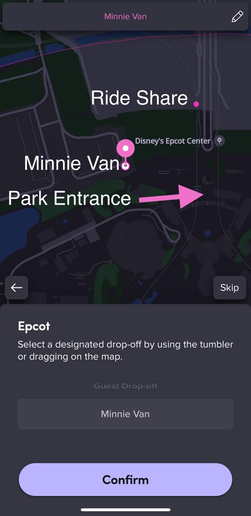 EPCOT Minnie Van Drop Off Location