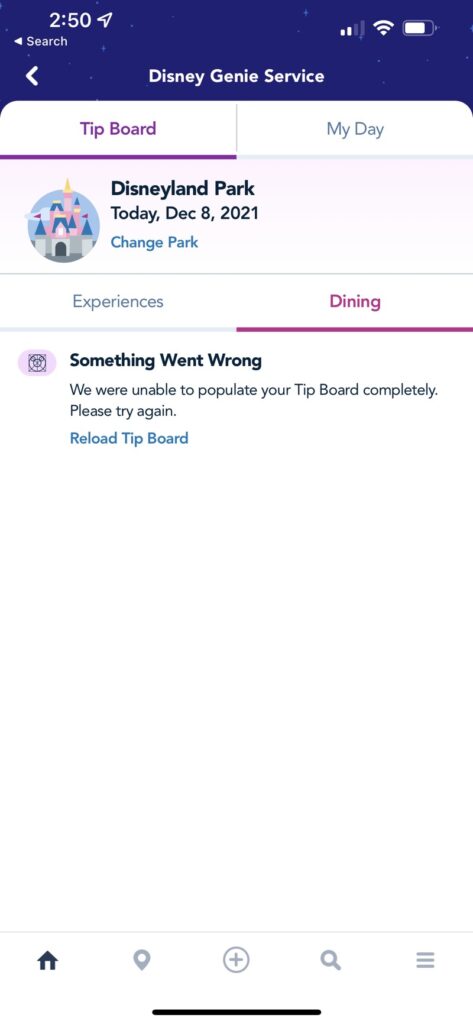 Disney Genie+ Dining Issues - Disneyland App