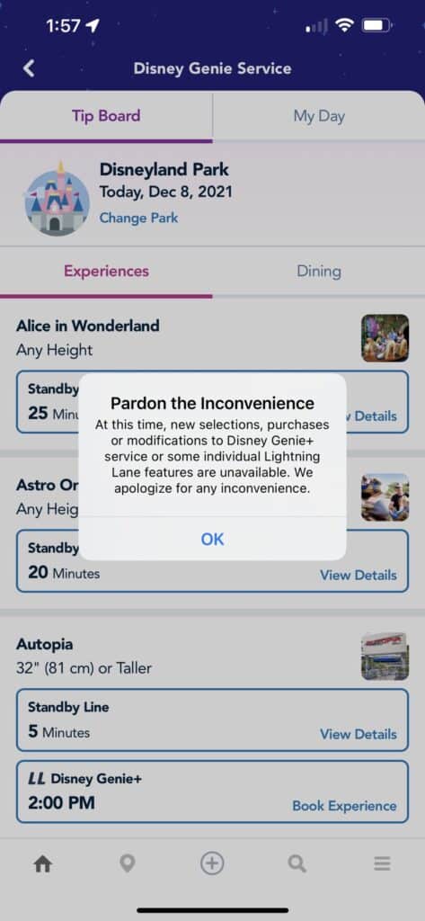 Disneyland Genie+ Issues - Disneyland App