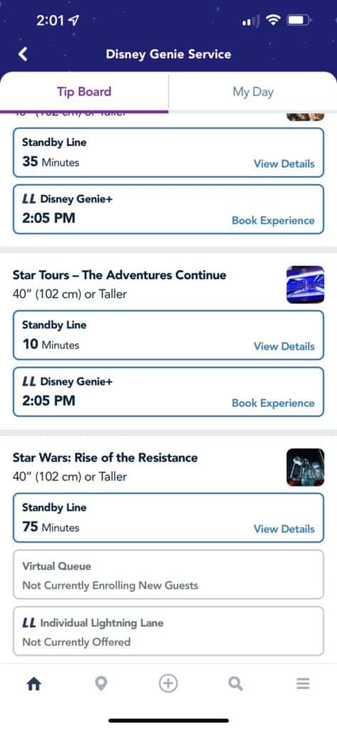 Genie+ Immediate Timeslot and No Individual Lightning Lane - Disneyland App
