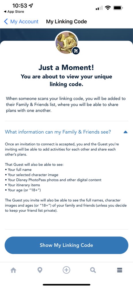 Disney World App - Link with QR Code - Step 2