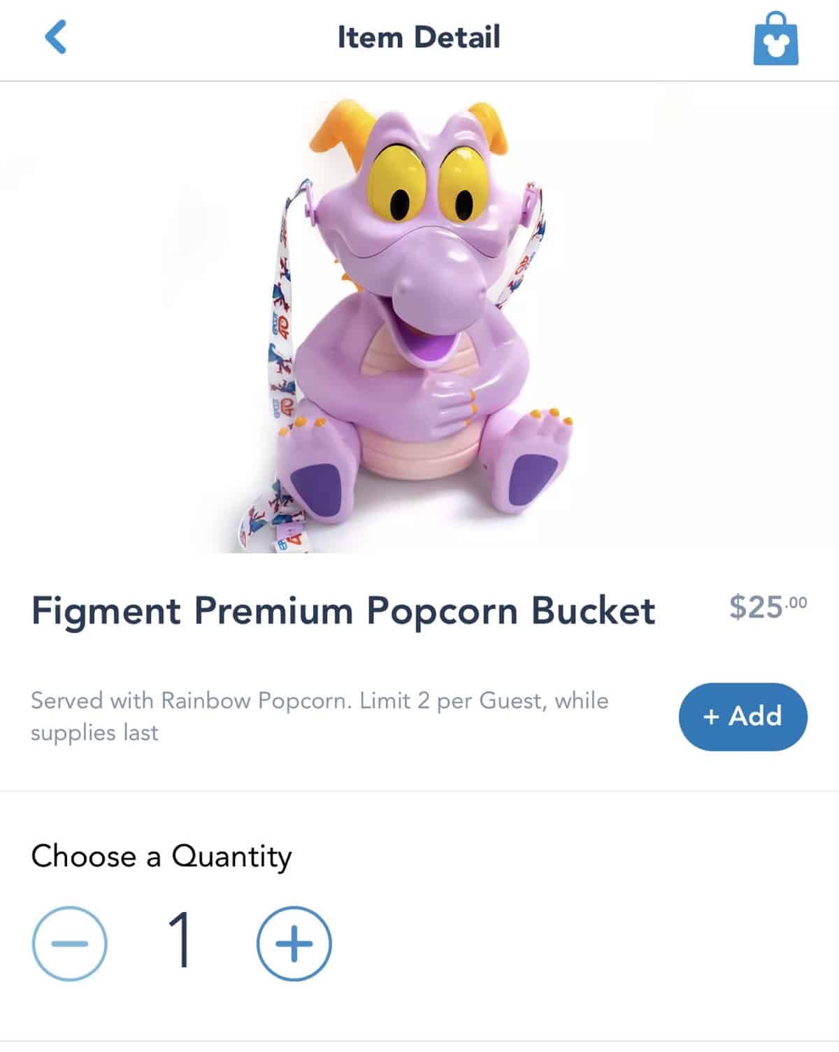 Figment Popcorn Bucket Order Page - Souvenir Mobile Order EPCOT Festival of the Arts
