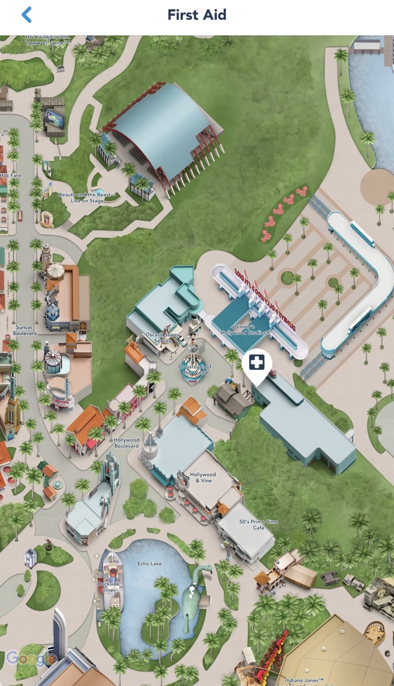 Hollywood Studios First Aid Map - Guide2WDW