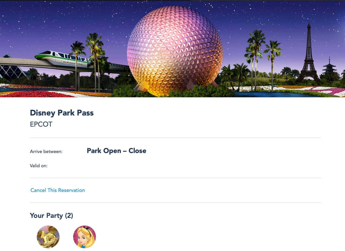 Disney World Park Pass Reservation - Cancel Page
