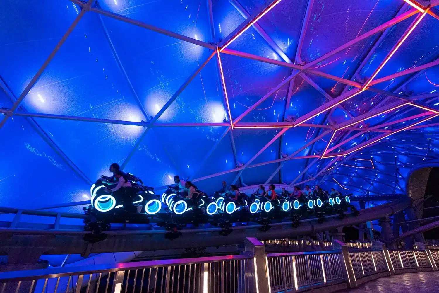 Tron Lightcycle Run at Disney World at night