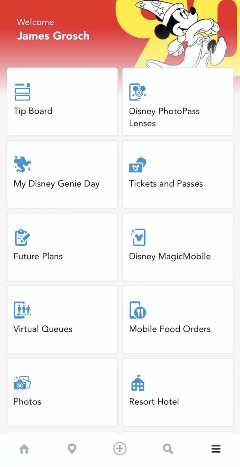 Disney World App Menu - Guide2WDW