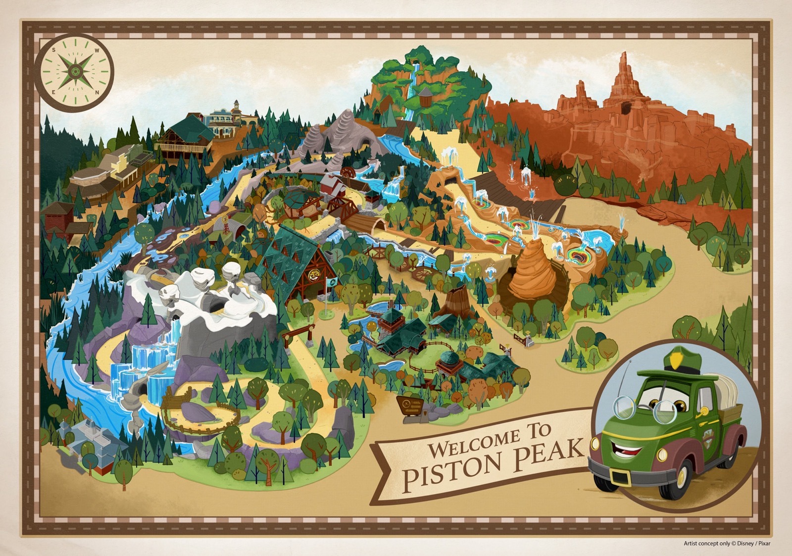 Piston Peak National Park Map - Cars Land at Magic Kingdom